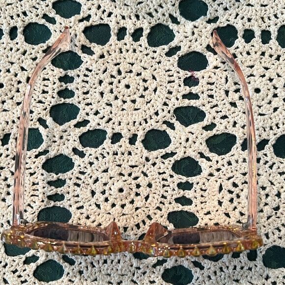 Square rhinestone sunnies light pink frames w/clear rhinestones EUC worn @ 4X - Picture 3 of 6